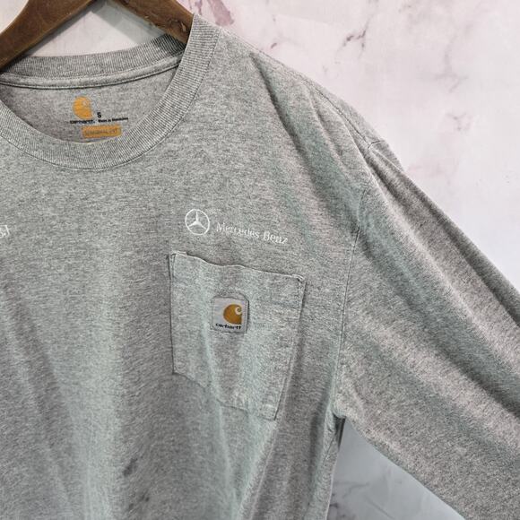 Carhartt T Shirt Mens Small Grey Pocket Tee Long Sleeve Original Fit Mercedes - Picture 12 of 13